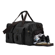 Black | Black travel duffel with separate side shoe compartment