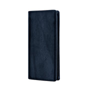 Blue | Hudson blue long leather wallet angled exterior view