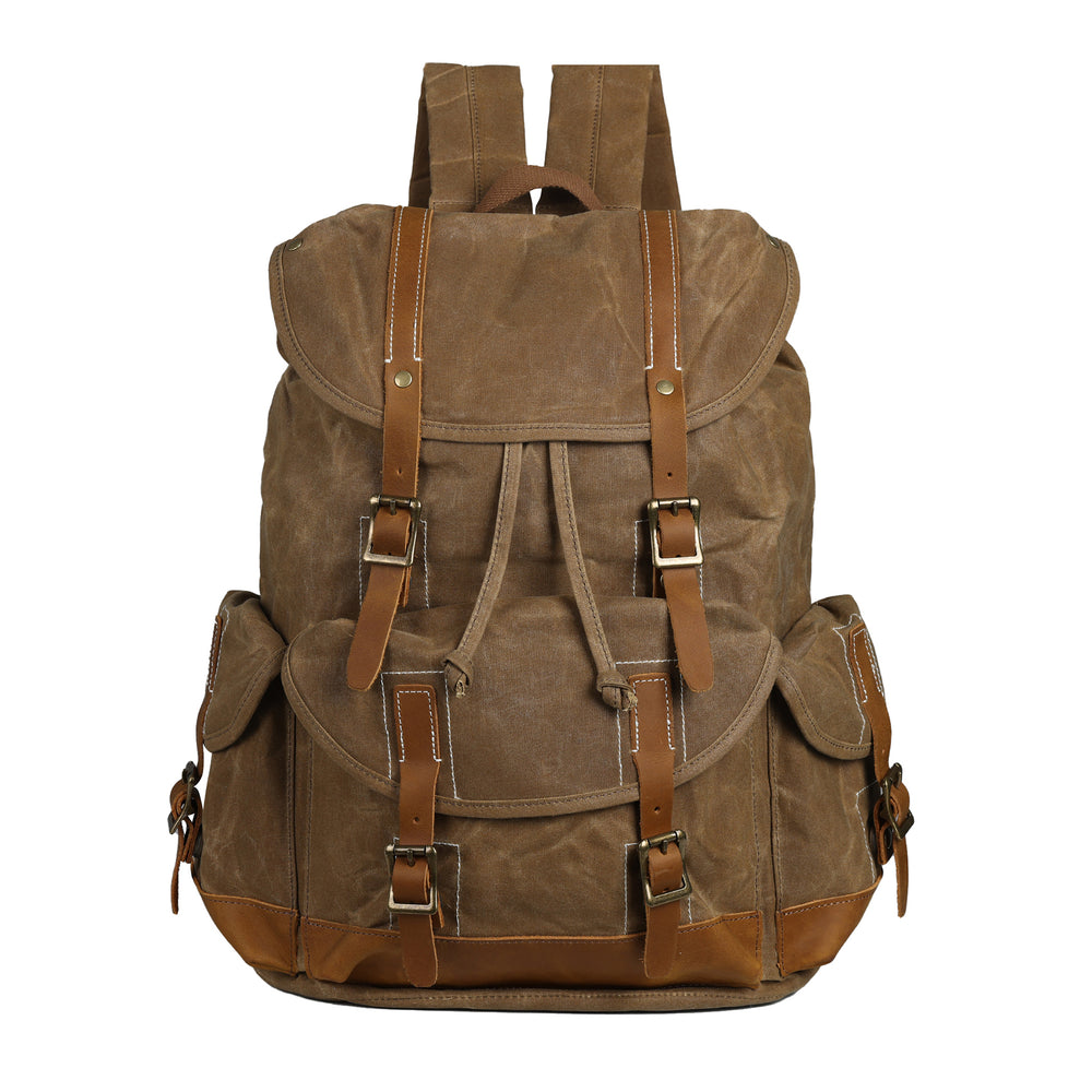 Coffee | Ranger 14L waxed canvas laptop backpack front view