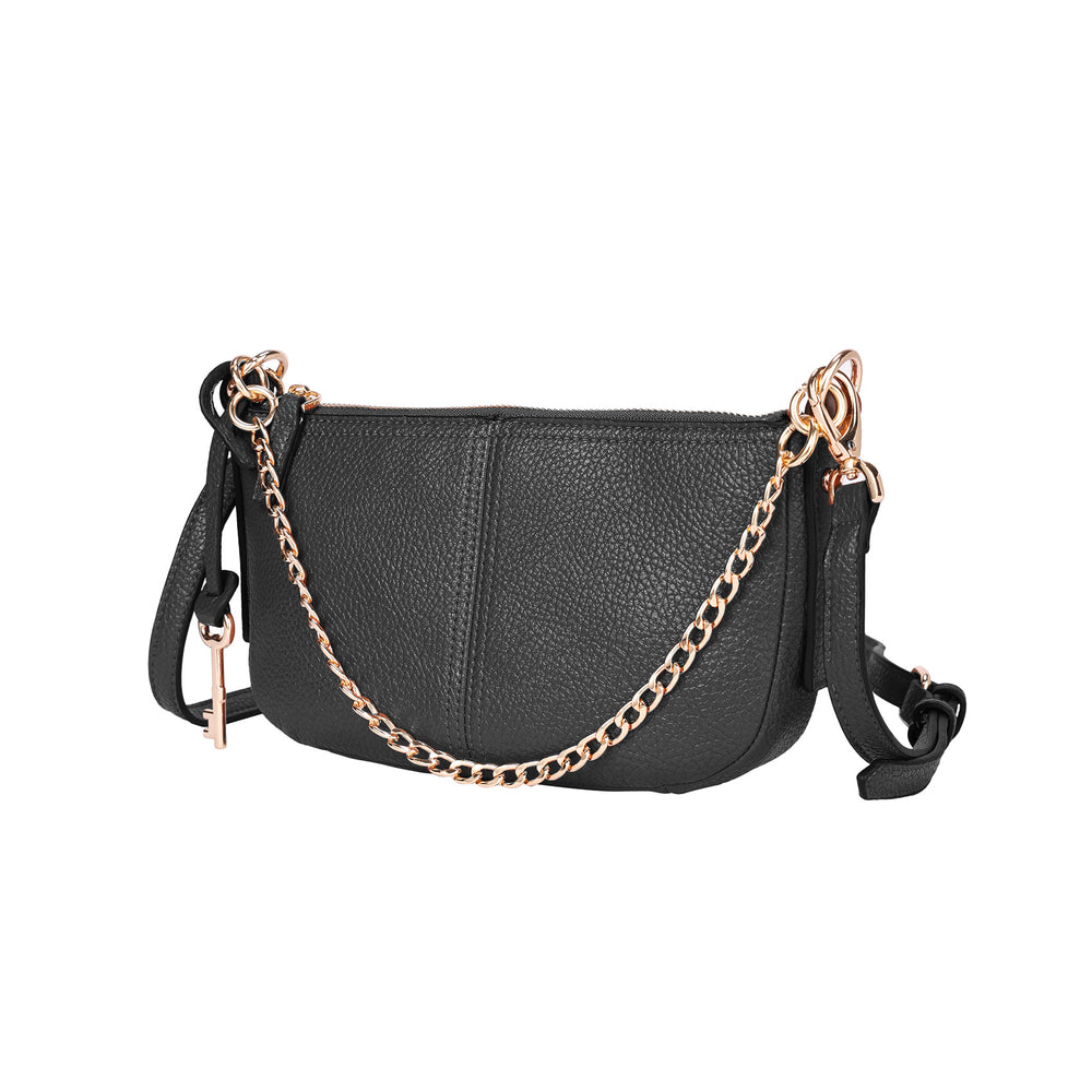Black | Audrey black mini convertible hobo bag with chain and crossbody straps