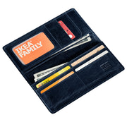 Blue | Hudson blue bifold wallet open with card slots cash compartments and photo windo