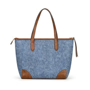 Denim | Madison 16L denim and brown tote bag, rear view