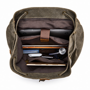 Cognac | Cognac rucksack open interior and laptop sleeve