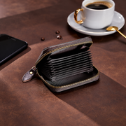 Brown | Camden brown card wallet size comparison with phone