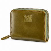 Green | Green leather zip card wallet angled front view