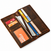 Dark Brown | Hudson dark brown bifold wallet open with cards cash and photo window