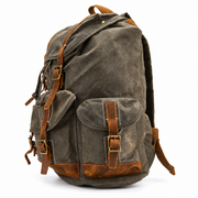 Cognac | Cognac leather-trimmed rucksack side profile