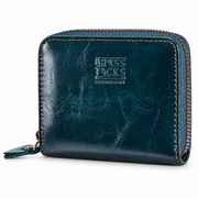 Blue | Blue leather zip card wallet angled front view