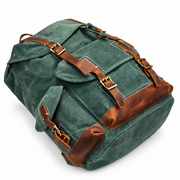 Forest green | Ranger waxed canvas backpack top angled view