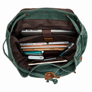 Forest green | Forest green rucksack open interior and laptop sleeve