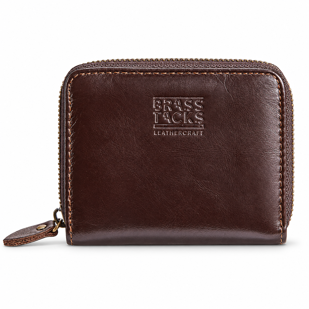 Brown | Brown leather zip card wallet front view