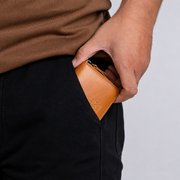 Yellow | Compact yellow leather card wallet carried in pocket