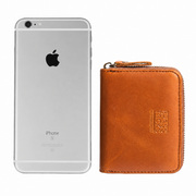Yellow | Camden leather card wallet size comparison with phone