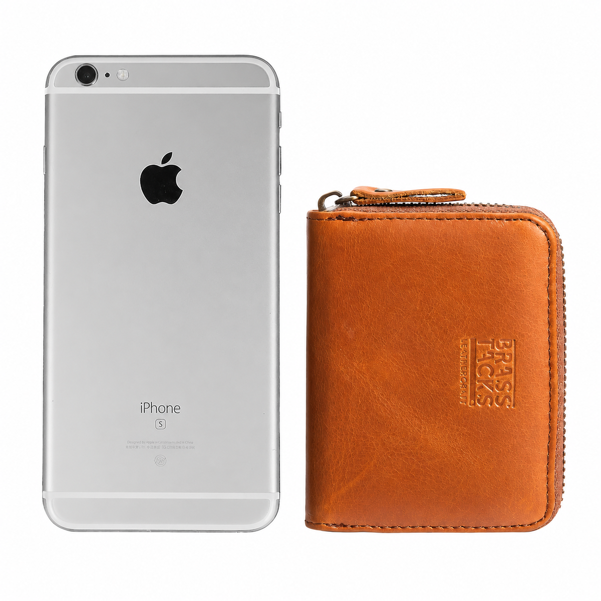 Yellow | Camden leather card wallet size comparison with phone