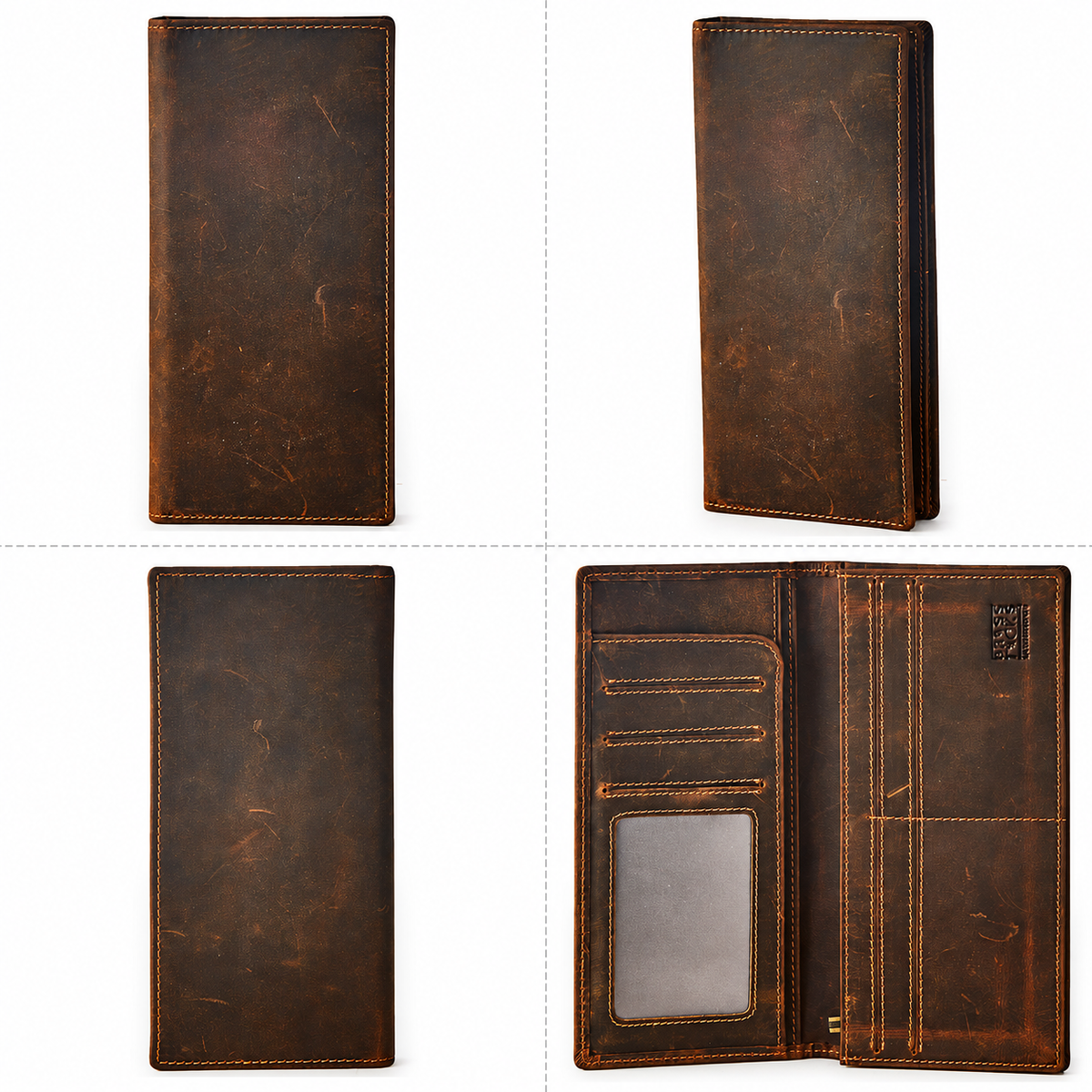 Dark Brown | Hudson dark brown long wallet shown closed and open