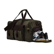 Green | Olive green weekender duffel with separate shoe compartment