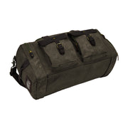 Green | Olive green waxed canvas travel duffel top and side view